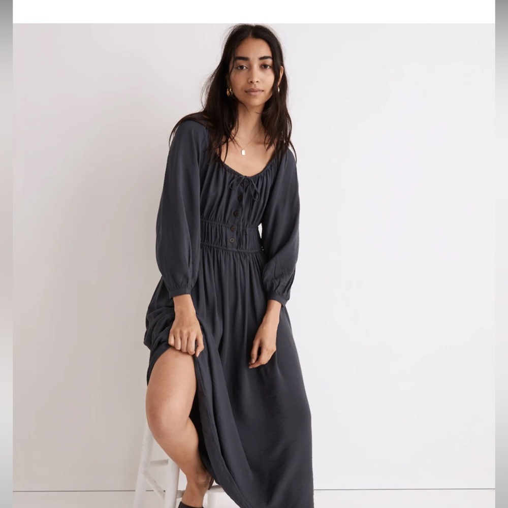 Madewell Twill Sofia Midi Dress Size Medium Navy